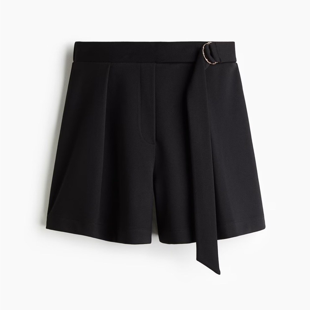 H&M Women’s Black High-Waist Belted Dress Shorts
